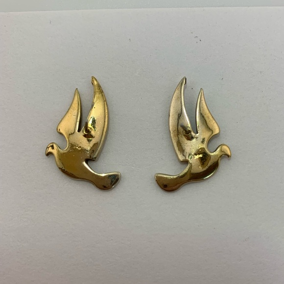 STERLING SILVER 925 GOLD VERMEIL Bird Dove Seagull Tern Post Pierce Vintage 7/8" - Picture 6 of 9